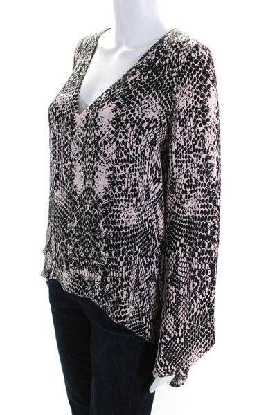 Parker Womens Silk Snakeskin Print Ruffled Tiered Hem Blouse Pink Black Size S