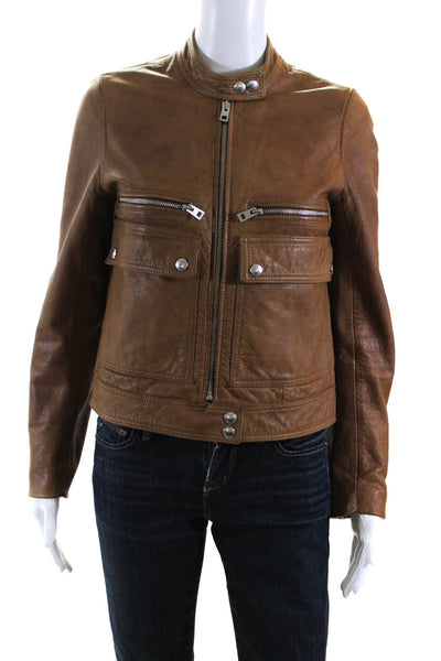 Zadig & Voltaire Womens Leather Full Zip Short Love Aviator Jacket Brown Size S