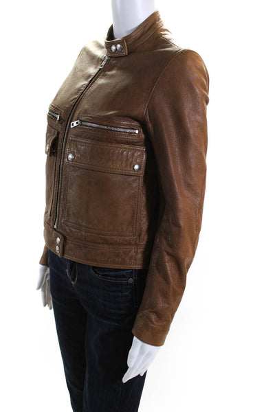 Zadig & Voltaire Womens Leather Full Zip Short Love Aviator Jacket Brown Size S