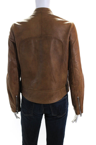 Zadig & Voltaire Womens Leather Full Zip Short Love Aviator Jacket Brown Size S