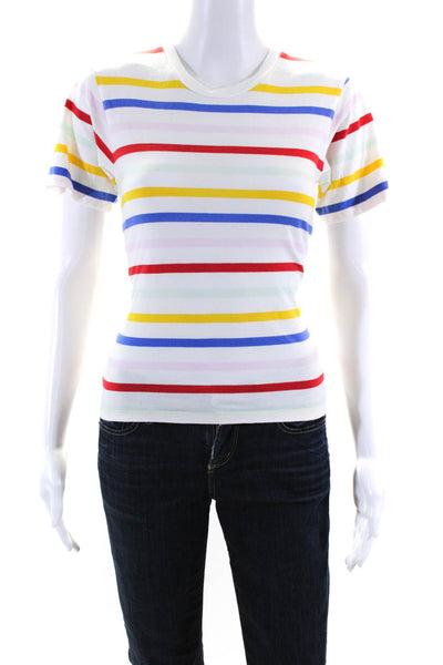 La Ligne Womens Short Sleeve Striped Tee Shirt White Multi Cotton Size Small