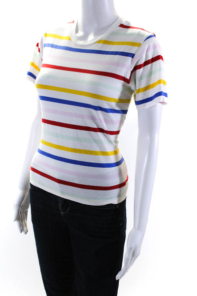 La Ligne Womens Short Sleeve Striped Tee Shirt White Multi Cotton Size Small