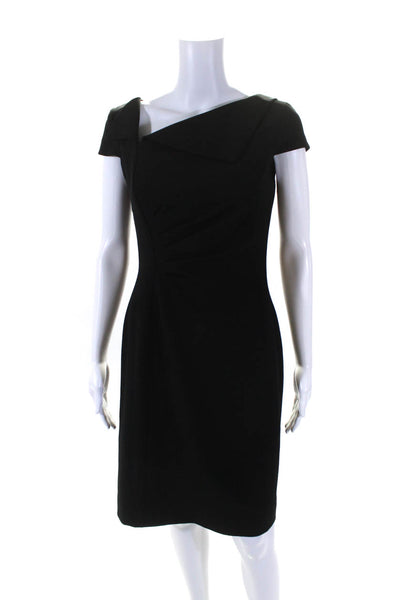 Tahari Womens Black V-Neck Zip Back Cap Sleeve Drape Detail Shift Dress Size 4