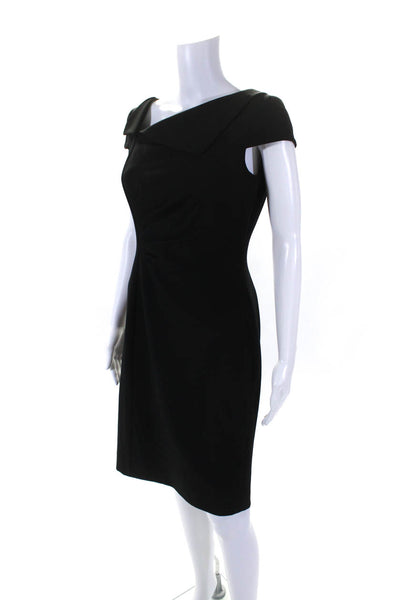 Tahari Womens Black V-Neck Zip Back Cap Sleeve Drape Detail Shift Dress Size 4