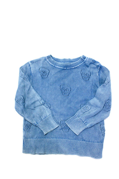 Stella McCartney Kids Boys Cotton Perforated Skull Sweater Blue Size 18 Months