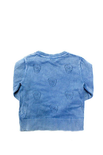 Stella McCartney Kids Boys Cotton Perforated Skull Sweater Blue Size 18 Months