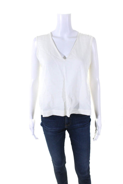 Jenni Kayne Womens V-Neck Sleeveless Button Up Back Blouse Top White Size M