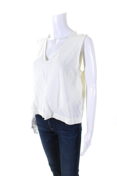 Jenni Kayne Womens V-Neck Sleeveless Button Up Back Blouse Top White Size M