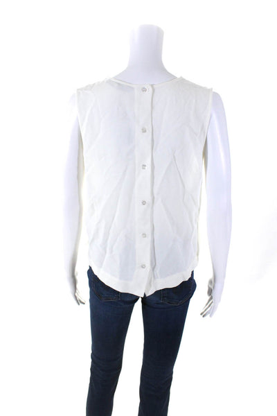 Jenni Kayne Womens V-Neck Sleeveless Button Up Back Blouse Top White Size M