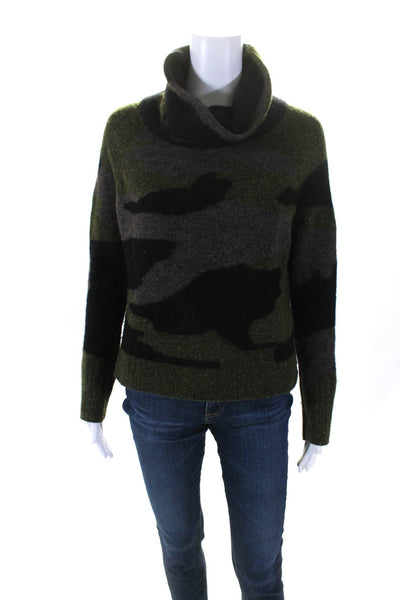 Veronica Beard Womens Abstract Pullover Turtleneck Sweater Top Green Size M