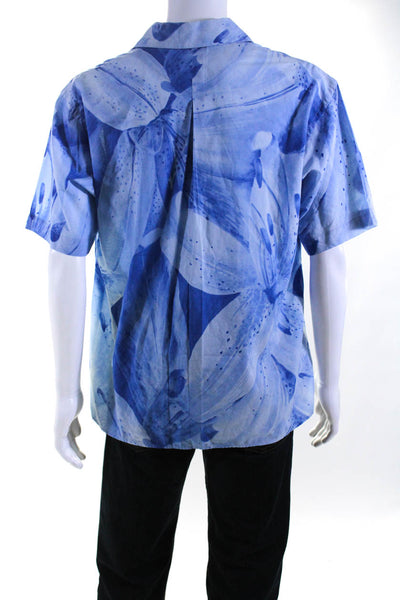 Kenzo Mens Abstract Print Button Down Shirt Blue Cotton Size 3