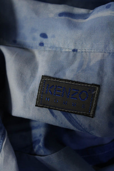 Kenzo Mens Abstract Print Button Down Shirt Blue Cotton Size 3