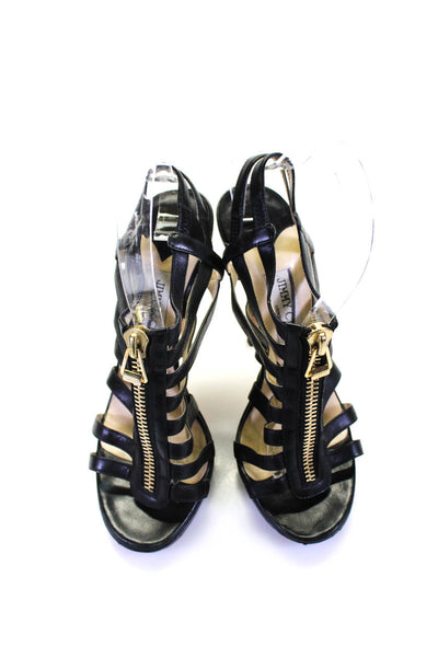 Jimmy Choo Womens Leather Strappy Slingbacks Sandal Heels Black Size 37.5 7.5