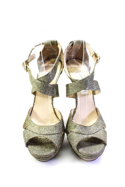 Jimmy Choo Womens Glitter Strappy Platform High Heels Sandals Gold Size 42 12