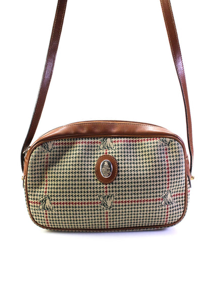 Mark Cross Womens Leather Trim Plaid Canvas Brown Small Crossbody Handbag