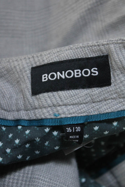 Bonobos Mens Plaid Mid Rise Slim Leg Casual Pants Gray Cotton Size 35x30