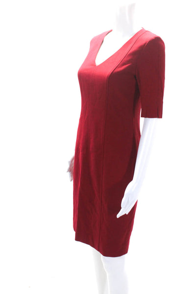 Donna Degnan Womens Red V-Neck Zip Back Short Sleeve Shift Dress Size 2