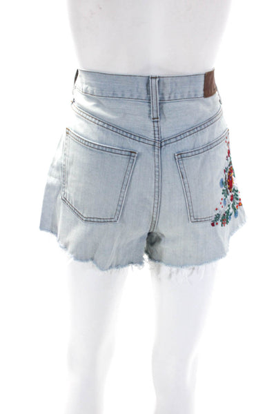 Madewell J Crew Womens Blue Embroidered High Rise Denim Shorts Size 25 2 LOT 2