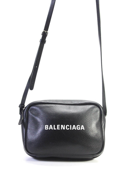 Balenciaga Women's  Zip Closure Ville Logo Leather Crossbody Handbag Black Size