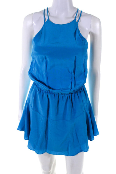 Karina Grimaldi Womens Silk Chiffon Sleeveless Mini Skater Dress Blue Size XS