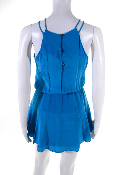 Karina Grimaldi Womens Silk Chiffon Sleeveless Mini Skater Dress Blue Size XS