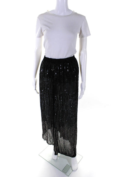 As by Df Womens Chiffon Sequin Embellished Lined Long Maxi Skirt Black Size XS