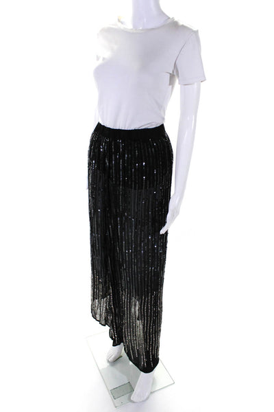 As by Df Womens Chiffon Sequin Embellished Lined Long Maxi Skirt Black Size XS