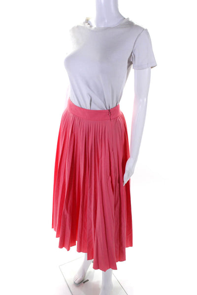 Tara Jarmon Womens Pleated Unlined Side Zip Mid-Calf Skirt Flamingo Pink Size 34