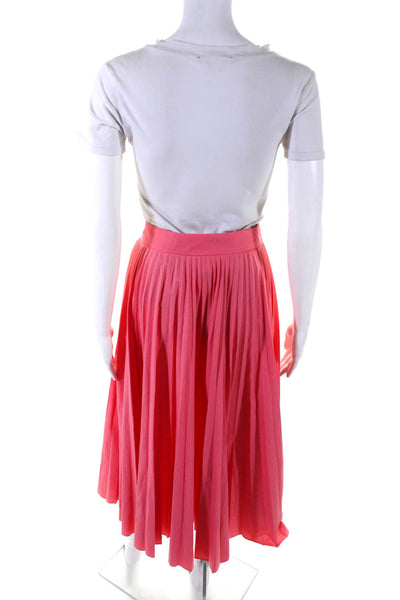 Tara Jarmon Womens Pleated Unlined Side Zip Mid-Calf Skirt Flamingo Pink Size 34