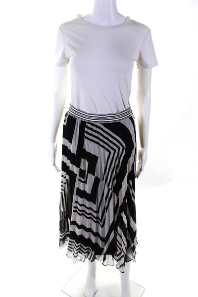 Marella Womens Abstract Print Lined Pleated Midi Skirt White Black Size M