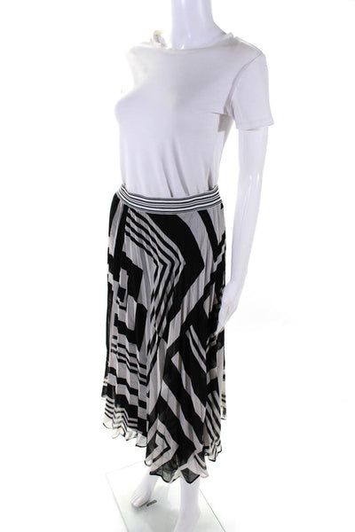 Marella Womens Abstract Print Lined Pleated Midi Skirt White Black Size M