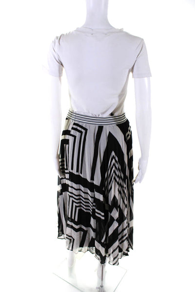 Marella Womens Abstract Print Lined Pleated Midi Skirt White Black Size M