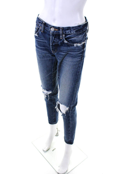 Moussy Womens Cotton Denim Distressed Mid-Rise Tapered Leg Jeans Blue Size 25