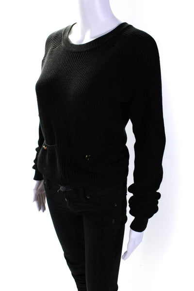 Louis Vuitton Womens Long Sleeve Scoop Neck Knit Sweater Black Cotton Size Small
