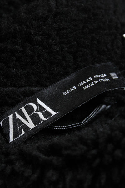 Zara Womens Asymmetrical Faux Shearling Coat Jacket Black Size Extra Small