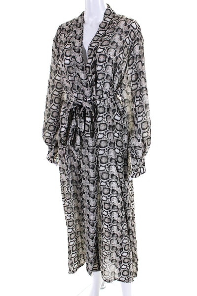 Good American Womens Snakeskin Print Chiffon Robe Kimono Brown Ivory Size 4