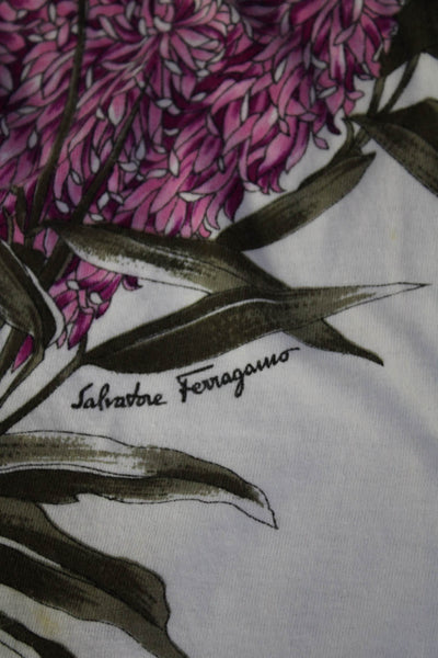 Salvatore Ferragamo Womens Floral Print Tee Shirt White Cotton Size 10