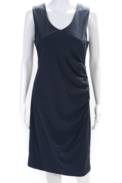 Nic + Zoe Womens Blue V-Neck Ruched Sleeveless Shift Dress Size XS