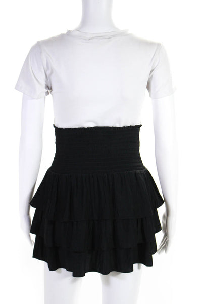 Love Shack Fancy Women's Smocked Waist Ruffle Tiered Mini Skirt Black Size S