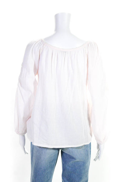 Perle By Lola Womes Embroidered Long Sleeves Blouse Pink Cotton Size Small