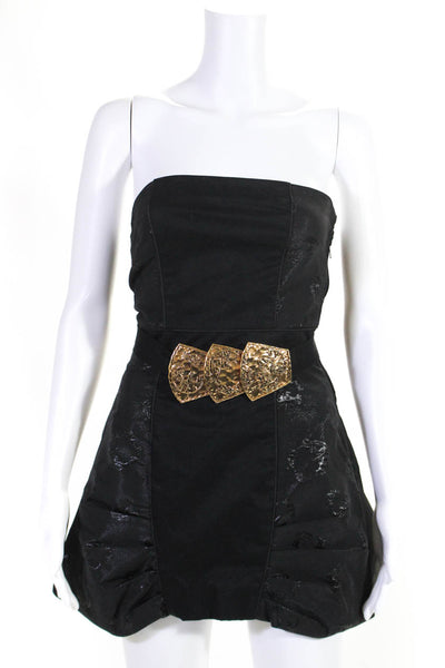Disaya Womens Abstract Textured Patchwork Sleeveless Bubble Dress Black Size 2