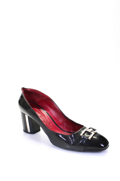 Paciotti Womens Leather Silver-Toned Hardware Round Toe Pumps Black Size 40 10