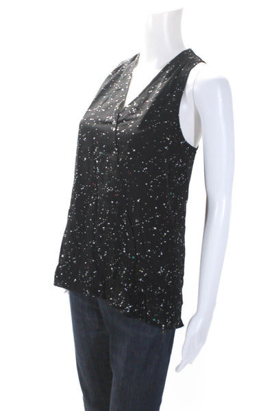 Tibi Women's V-Neck Sleeveless Spotted Dot Hi-Lo Hem Blouse Black Size 2