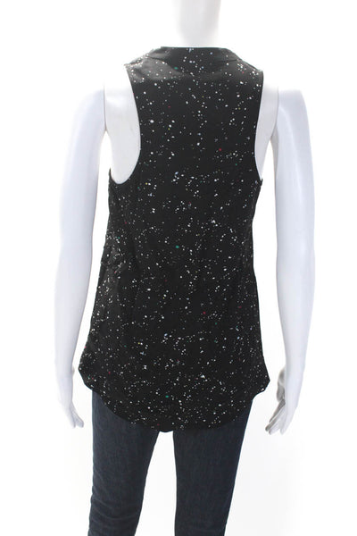 Tibi Women's V-Neck Sleeveless Spotted Dot Hi-Lo Hem Blouse Black Size 2