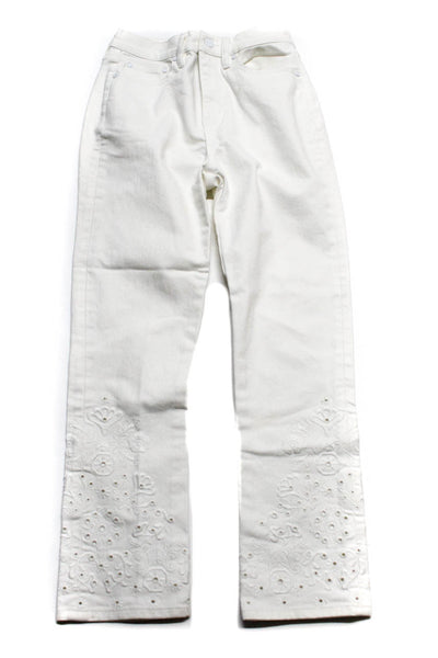 Tory Burch Womens Zipper Fly Mid Rise Eyelet Trim Cropped Jeans White Size 25