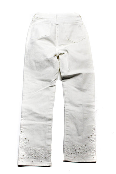 Tory Burch Womens Zipper Fly Mid Rise Eyelet Trim Cropped Jeans White Size 25