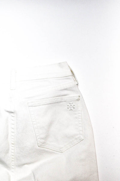 Tory Burch Womens Zipper Fly Mid Rise Eyelet Trim Cropped Jeans White Size 25