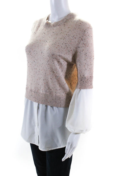 Brochu Walker Womens Wool Knit Overlay Long Sleeve Sweater Top Beige Size XS