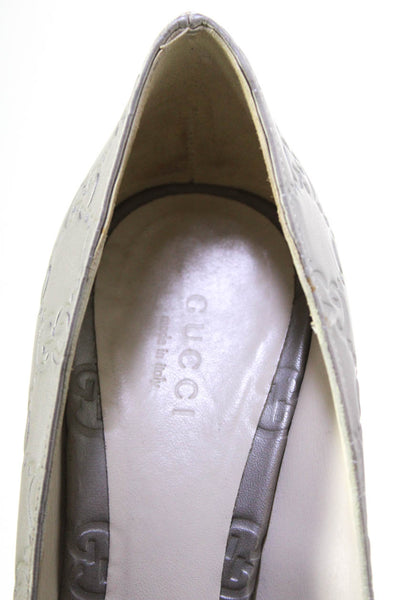 Gucci Womens Stiletto GG Horsebit Peep Toe Pumps Silver Tone Leather Size 39