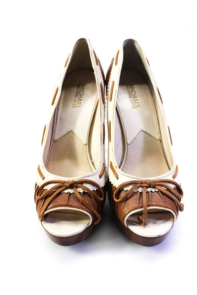 Michael Michael Kors Womens Platform Lolita Open Toe Pumps Brown White Size 9.5M